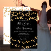 Elegant Gold Leaves Black and White Wedding 招待状