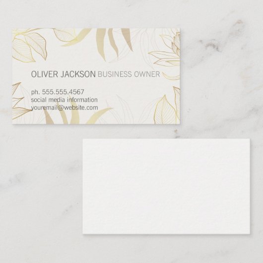 Elegant Gold Leaves Illustration  名刺 (正面/裏面)