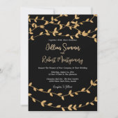 Elegant Gold Leaves with Black Wedding Invitation 招待状 (正面)