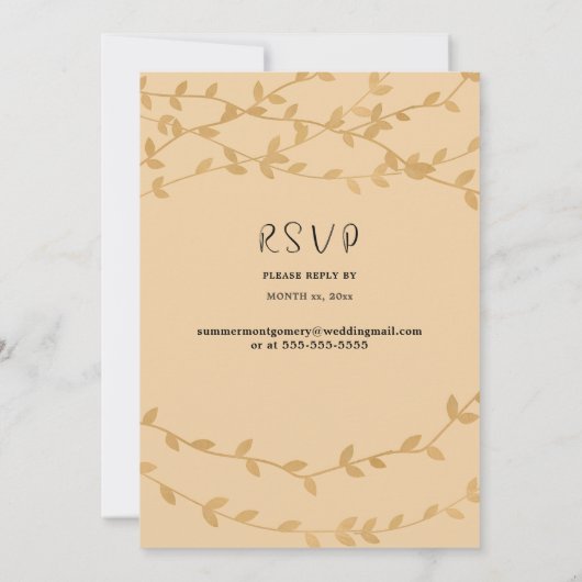 Elegant Gold Leaves with Black Wedding Invitation 招待状 (裏面)