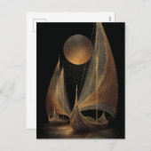 Elegant Gold Line Art Illustration of Longships シーズンポストカード (正面/裏面)