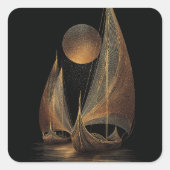 Elegant Gold Line Art Illustration of Longships スクエアシール (正面)