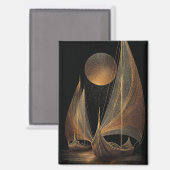 Elegant Gold Line Art Illustration of Longships マグネット (正面/裏面)