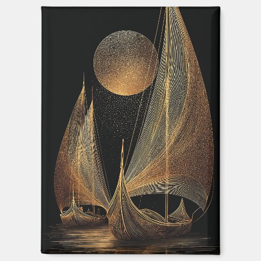Elegant Gold Line Art Illustration of Longships マグネット (正面)
