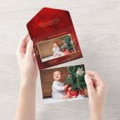 Elegant Gold Line Drawn Christmas Botanical Photo オールインワン招待状 (貼ってはがせる)