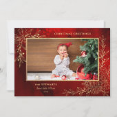 Elegant Gold Line Drawn Christmas Botanical Photo シーズンカード (正面)