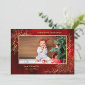 Elegant Gold Line Drawn Christmas Botanical Photo シーズンカード (スタンド正面)