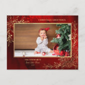 Elegant Gold Line Drawn Christmas Botanical Photo シーズンポストカード (正面)