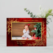 Elegant Gold Line Drawn Christmas Botanical Photo 箔シーズンカード (立ち正面)