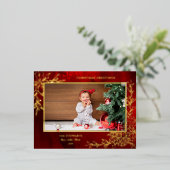 Elegant Gold Line Drawn Christmas Botanical Photo 箔シーズンポストカード (立ち正面)