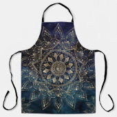 Elegant Gold Mandala Blue Galaxy エプロン (正面)