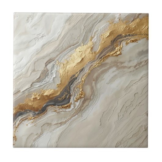 Elegant Gold Marble Flow – Luxury Ceramic Tile タイル (正面)