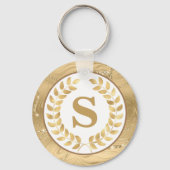 Elegant Gold Marble & Laurel Wreath Personalized キーホルダー (正面)