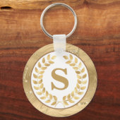 Elegant Gold Marble & Laurel Wreath Personalized キーホルダー (裏面)