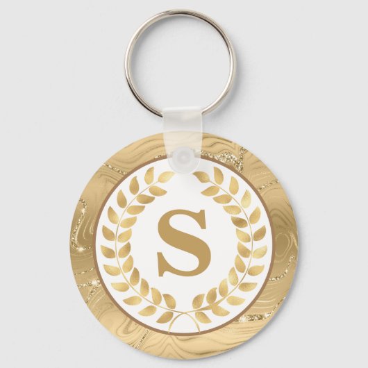 Elegant Gold Marble & Laurel Wreath Personalized キーホルダー (裏面)