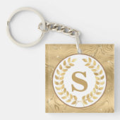 Elegant Gold Marble & Laurel Wreath Personalized キーホルダー (正面)