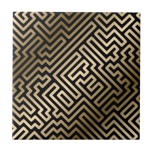 Elegant Gold Maze Geometric Luxury Design タイル (正面)