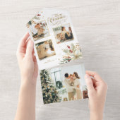 Elegant Gold Merry Christmas Botanical 3-Photo オールインワン招待状 (貼ってはがせる)
