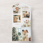 Elegant Gold Merry Christmas Botanical 3-Photo オールインワン招待状 (内側)