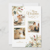 Elegant Gold Merry Christmas Botanical 3-Photo シーズンカード (正面)