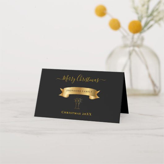 Elegant Gold Merry Christmas Personalized プレイスカード (正面)