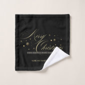 Elegant Gold Merry Christmas Script Black バスタオルセット (ウォッシュタオル)