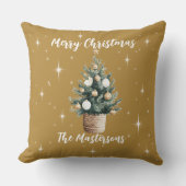 Elegant Gold Merry Christmas with Stars  クッション (正面)