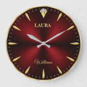 Elegant Gold Minimalist Burgundy Luxury ラージ壁時計 (正面)