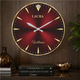 Elegant Gold Minimalist Burgundy Luxury ラージ壁時計
