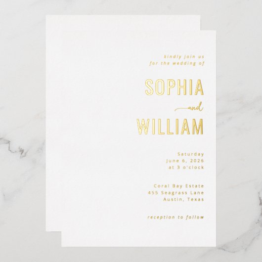 Elegant Gold Minimalist Wedding Invitation 箔招待状 (正面/裏面)