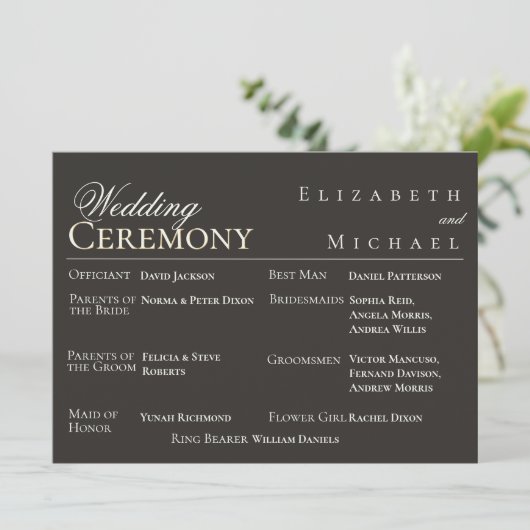 Elegant Gold Minimalist Wedding Program Timeline メニュー (スタンド正面)