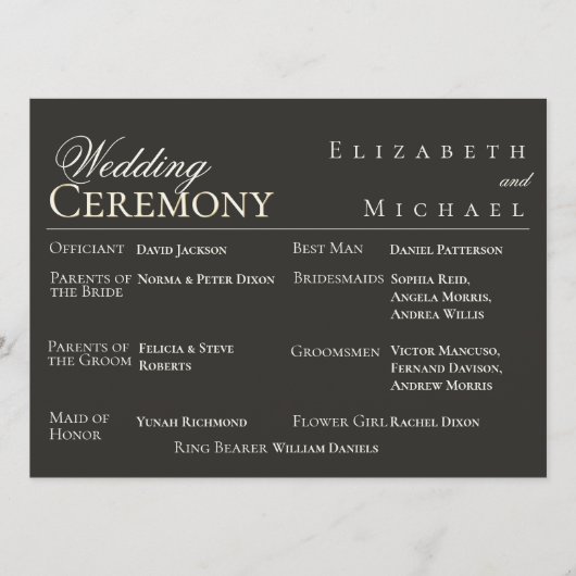 Elegant Gold Minimalist Wedding Program Timeline メニュー (正面)