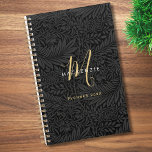 Elegant Gold Monogram Black Floral 2026 プランナー手帳<br><div class="desc">Elegant vintage black floral botanical pattern planner with a custom monogram in gold classic serif typography and name in white modern san serif typography.</div>