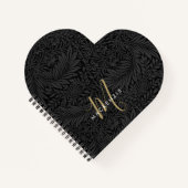 Elegant Gold Monogram Black Floral Pattern ノートブック (正面)