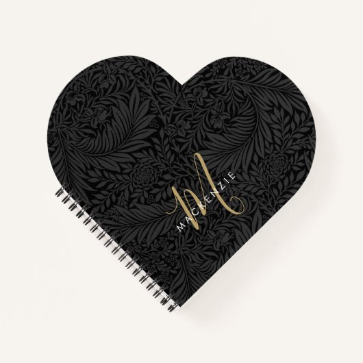 Elegant Gold Monogram Black Floral Pattern ノートブック (正面)