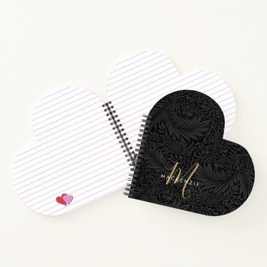 Elegant Gold Monogram Black Floral Pattern ノートブック (内部)