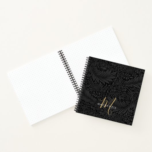 Elegant Gold Monogram Black Floral Pattern ノートブック (内部)