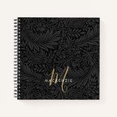Elegant Gold Monogram Black Floral Pattern ノートブック (正面)
