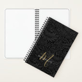 Elegant Gold Monogram Black Floral Pattern ノートブック (内側)