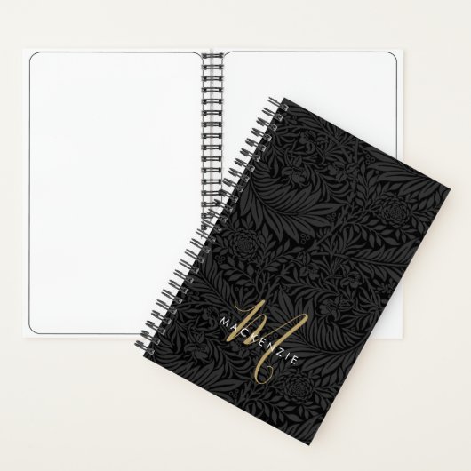 Elegant Gold Monogram Black Floral Pattern ノートブック (内側)