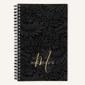 Elegant Gold Monogram Black Floral Pattern ノートブック (正面)