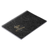 Elegant Gold Monogram Black Floral Pattern ノートブック (左側)