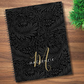 Elegant Gold Monogram Black Floral Pattern ノートブック