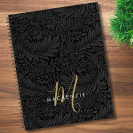 Elegant Gold Monogram Black Floral Pattern ノートブック