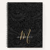 Elegant Gold Monogram Black Floral Pattern ノートブック (正面)