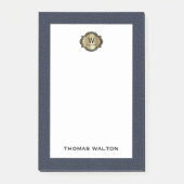 Elegant Gold Monogram Blue Leather Look ポストイット (正面)