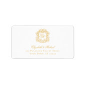 Elegant Gold Monogram Crest Wedding Address ラベル (正面)