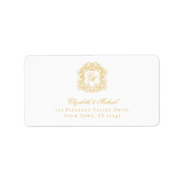 Elegant Gold Monogram Crest Wedding Address ラベル