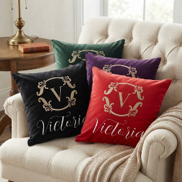 Elegant Gold Monogram Initial  クッション