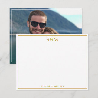 Elegant Gold Monogram Initials Couple Name Photo  ノートカード